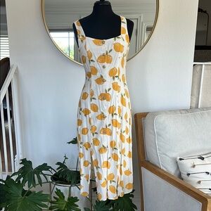 MELLODAY White and Yellow Lemon Print Midi Dress